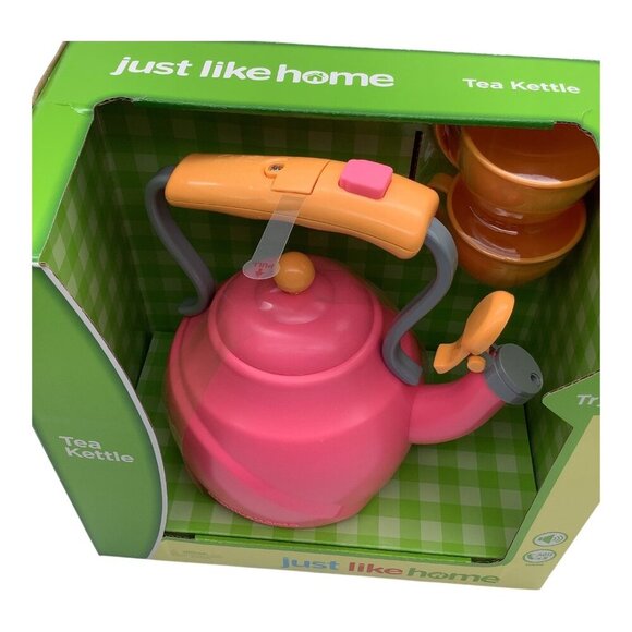 Just Like Home Tea Kettle Toy Set W/ Cups Kids Ages 3+ Pink/Orange Fun Role-Play - Picture 7 of 9